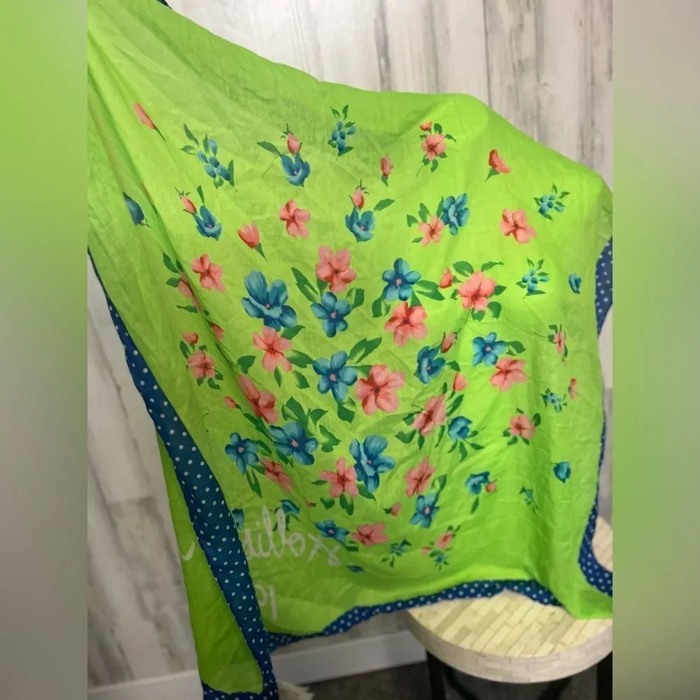 Hollister Floral Polka Dot Scarf Bandana Wrap – Green Blue Pink – One Size – NWT